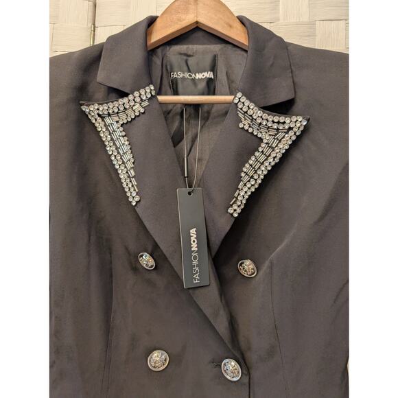 FASHION NOVA PARTY BLAZER RHINESTONES‎ BLINGED OFFICE BUTTONED SIZE L - Picture 6 of 9